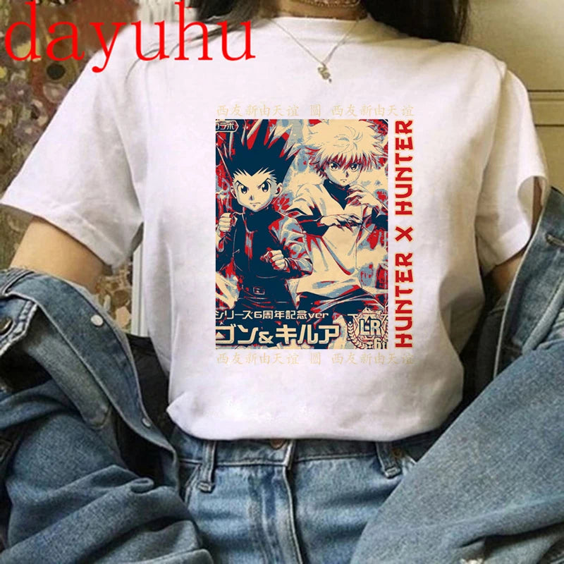 90s  Hunter X Hunter Graphic Tees Men Harajuku Kawaii Cartoon Killua Tshirt Funny Japanese Anime Hisoka T Shirt Tops Unisex